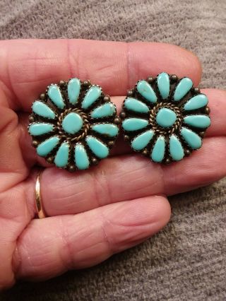 Vintage Navajo Sleeping Beauty Turquoise Cluster Sterling Silver Earrings
