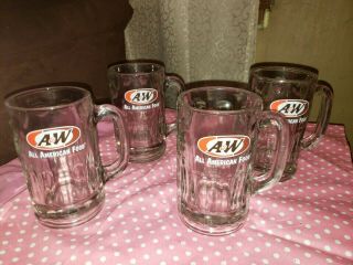 4 A&w Rootbeer Mugs.  6 Inches Tall.  Glass Is Thick And Heavy.