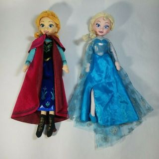 Disney Frozen Elsa & Anna 14 " Plush Dolls With Vinyl Heads 2013 Just Play
