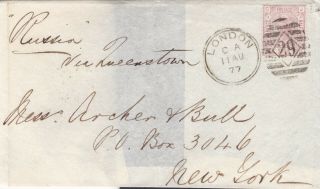1877 Qv London Part Wrapper With A 2½d Stamp Sent To York Per Ship Russia
