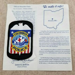 Oh Columbus Ohio Police Patch W/presentation Card