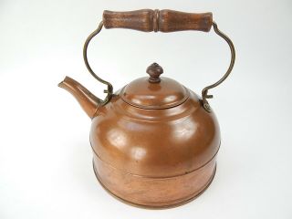 Revere Ware Copper & Brass Tea Pot Kettle Wooden Handle