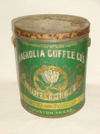 Old Tin Litho Magnolia Brand 3 Lb Bail Handle Advertising Coffee Tin Can