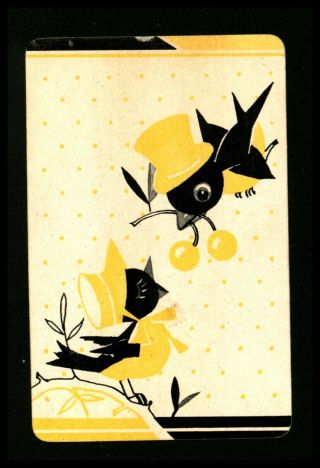 1 Playing Swap Card Us Lithograph Blank Back - Black Birds Yellow Hats Nest