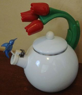 Whistling Bluebird Tulip Teapot Porcelain Tea Kettle Via Design Ancona Nyc 1995