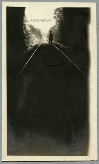 281 Silhouette At The End Of The Line In A Railroad Tunnel,  Vintage 1924 Photo