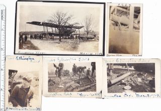 5 Photos 1919 Ellington Field Houston Texas Airplanes Crash Damage? Hit Tree?