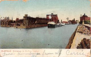 Postcard Ny Entrance To Buffalo Harbor Ships Boats Vintage York Posted 1907
