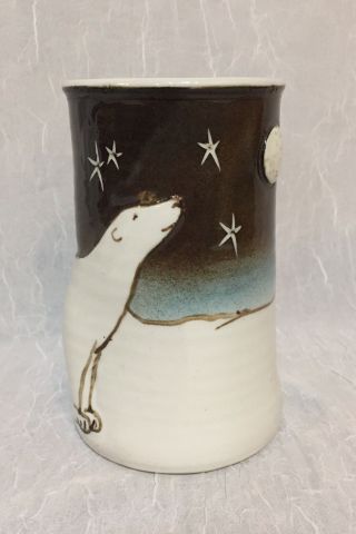 Chunky Pottery 3d Coffee Cup Polar Bear Tall Mug Handmade Signed Winter Night