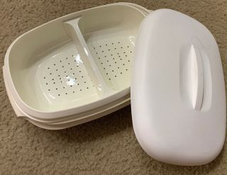 Tupperware 1273 Ivory/white 4 Piece Microwave Vegetable/rice Steamer
