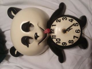 Vintage Childs Panda Bear Moving Eyes Wall Clock