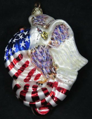 Christopher Radko Glass All American Eagle & Flag Patriotic Christmas Ornament