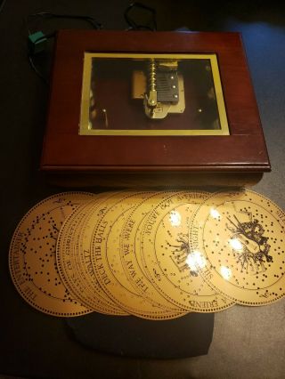 Vintage Mr.  Christmas Bell Symphonium Wooden Music Box/disc Player W/ 16 Discs