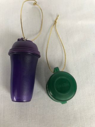 Miniature Tupperware Purple Shaker & Green Lidded Measure Cup Keychains