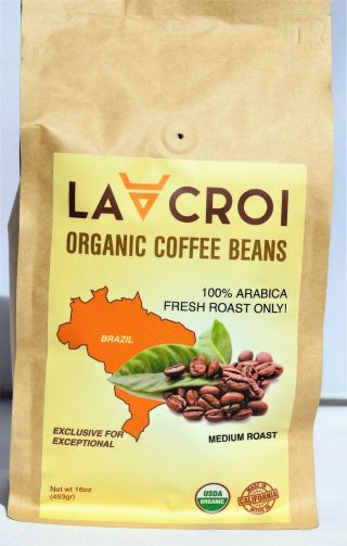 Organic Brazil Coffee Beans Fresh Medium Roast,  1lb,  100 Arabica By La Croi