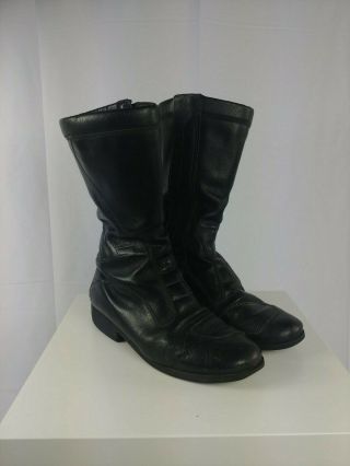 Vintage Gaerne Motorcycle Riding Boots Mens Sz 10 Side Zip Black Leather Italy