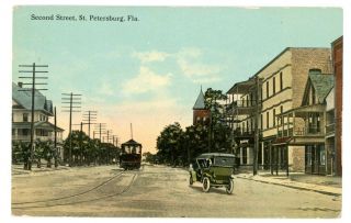 St Petersburg Florida Fl - Trolley On Second Street - Postcard