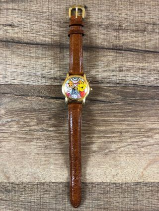 Winnie The Pooh Musical Theme Song Gold Tone Watch Leather Disney Time