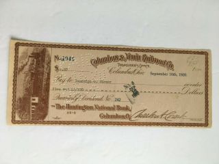 1920 Columbus & Xenia Railroad Co Cancelled Check Huntington National Bank Ohio