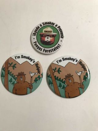 3 Vintage Smokey The Bear Fire Prevention Buttons