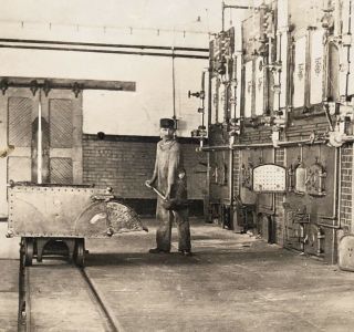 Occupational Photo Man Shoveling Coal Into A Factory Furnace Nyc? Rppc