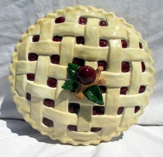 Vintage Ceramic Pie Keeper Plate Handmade Cherry - Pie Covered Dish 10.  75