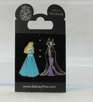 Disney Parks 2 Pin Set Sleeping Beauty Aurora Blue Dress Maleficent