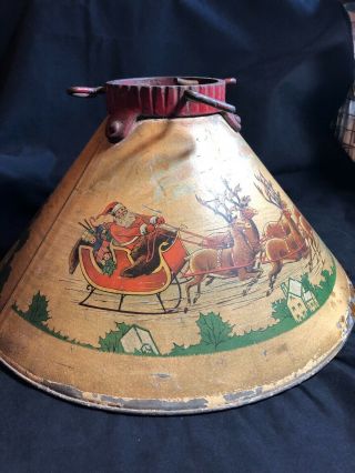 Vintage 1920s Noma Christmas Tree Stand With Santa And His Sleigh