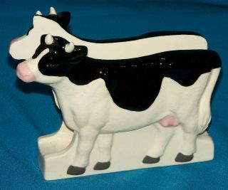 Cow Napkin Letter Holder Heifer Black White 5 3/4 " X 7 " Ceramic Hand Painted Vtg
