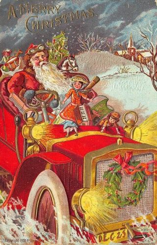 Merry Christmas Greetings Red Robed Santa Claus Automobile Toys 41928 Postcard