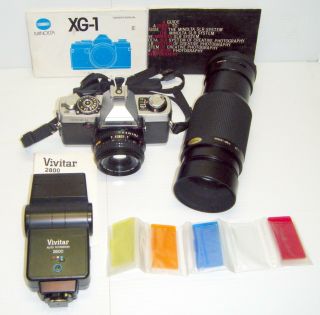 Vintage Minolta Xg - 1 35mm Camera Vivitar Flash And Zoom Lens