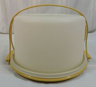 Vintage Tupperware Round Large Harvest Gold Cake Carrier Taker Keeper Handle A,