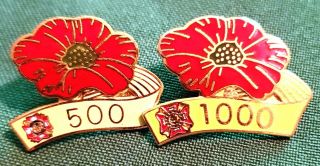 VFW Buddy Poppy 500 and 1000 Hat Lapel Pins 2