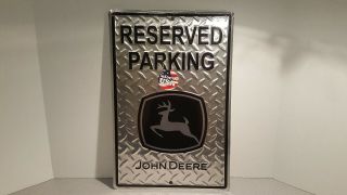 John Deere Reserved Parking Embossed Metal Sign 18 X 12 Silver/black Usa Made