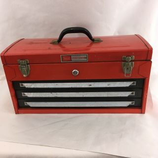 Vtg Sears Craftsman 20 " X 8 " Red Steel Portable 3 Sliding Drawer Tool Chest Box