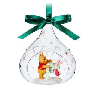 Disney Store 2017 Sketchbook Winnie The Pooh & Piglet Glass Christmas Ornament