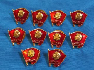 Set 10 Soviet Russian Heavy Badge Vlksm Komsomol Communist Party Lenin Ussr