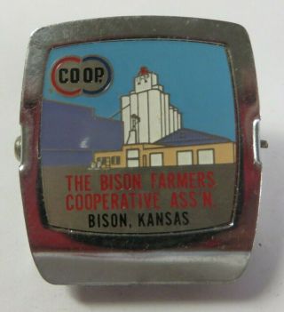 Vintage Metal Magnetic Paper Clip Binder Advertising Co - Op Farmers Bison,  Kansas