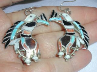 Vintage Zuni Sterling Medicine Man? Tribal Earrings - All Inlaid Gemstones