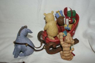 Winnie the Pooh Friends with a Sleigh full of Gifts Michael Company Wood Look 2