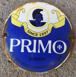 Vintage Porcelain Primo Beer Sign Schlitz Brewing Co.  1978