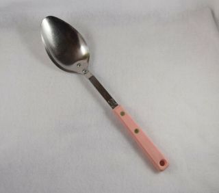 Vintage Ekco Forge Serving Spoon Stainless Usa Pink Handle