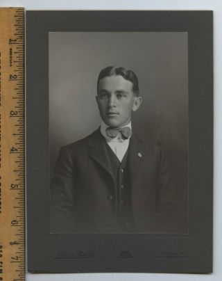 Antique C 1910 Studio Photo Handsome Young Man Bowtie Edwardian Era Gay Interest