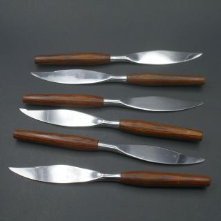 Six Mode Danish Mid Century Modern Canoe Muffin Teak Handle Knives Sheffield