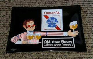 Vintage Pabst Blue Ribbon Beer Old - Time Flavor Likes You Best Glass Tray Plate