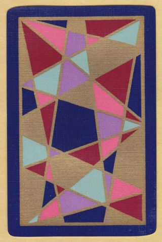 1 Single Vintage Swap/playing Card Classic Us Art Deco Geometric Dk Blue Border
