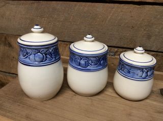 Canister Set Of Three Blue And White