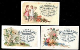 3 Chicago Matching Trade Cards,  Selz,  Schwab & Co,  Hand Made Boots,  Shoes K1078