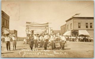 Dougherty Iowa Rppc Real Photo Postcard Picnic Parade / Band Scene 1911 Cancel