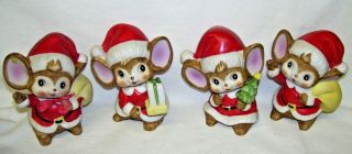 Homco Set Of Four Christmas Mice Figurines